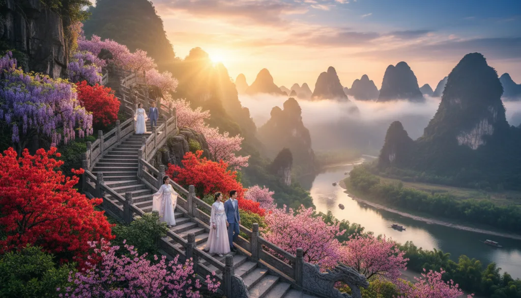 découvrez l'escalier de l'amour en chine, un lieu romantique situé dans la province du hunan, parfait pour un voyage passionné au cœur de paysages magnifiques.